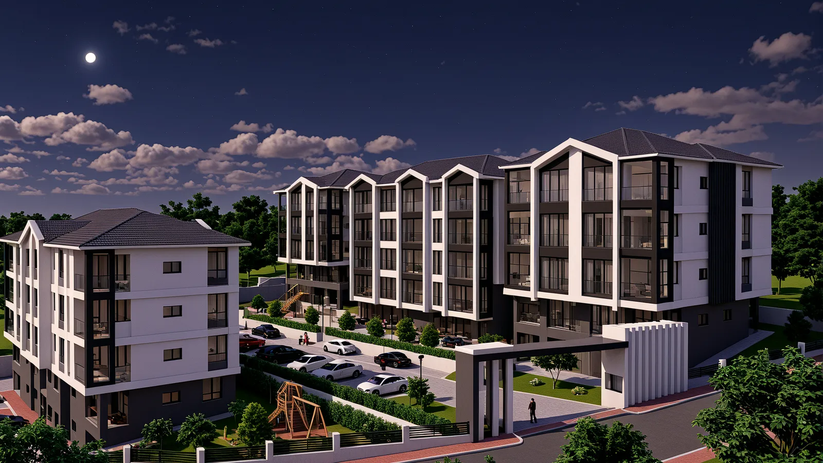 Alfa4N modern konut projesi gece görünümü — Biga, Çanakkale