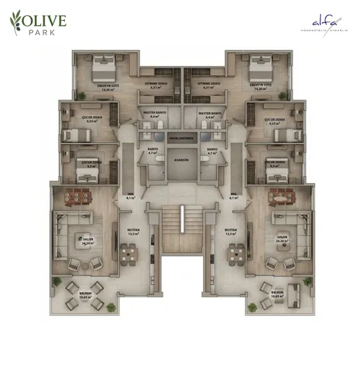 Olive Park Premium — giyinme odalı daire kat planı
