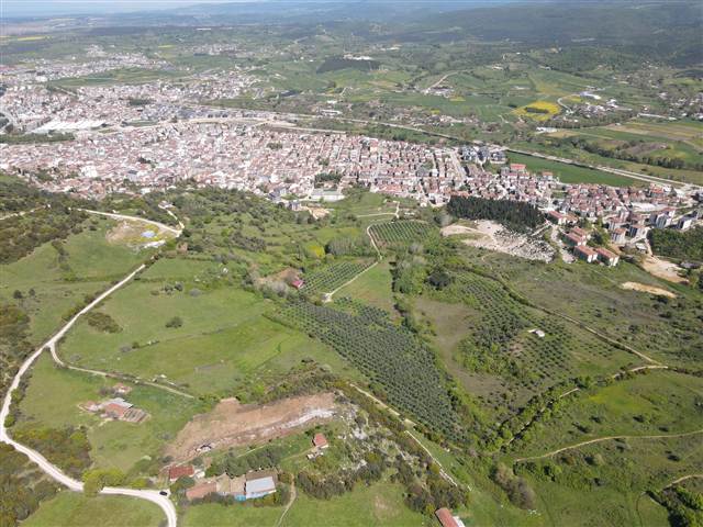 Olive Park Premium — proje alanı ve Biga, havadan, Nisan 2026 drone çekimi